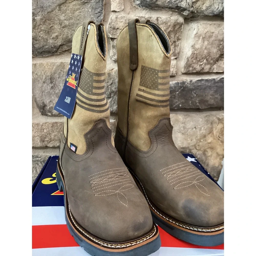 Thorogood Mens Size 9 D 814-4338 Crazy Horse Tan Work Western Flag Boots New